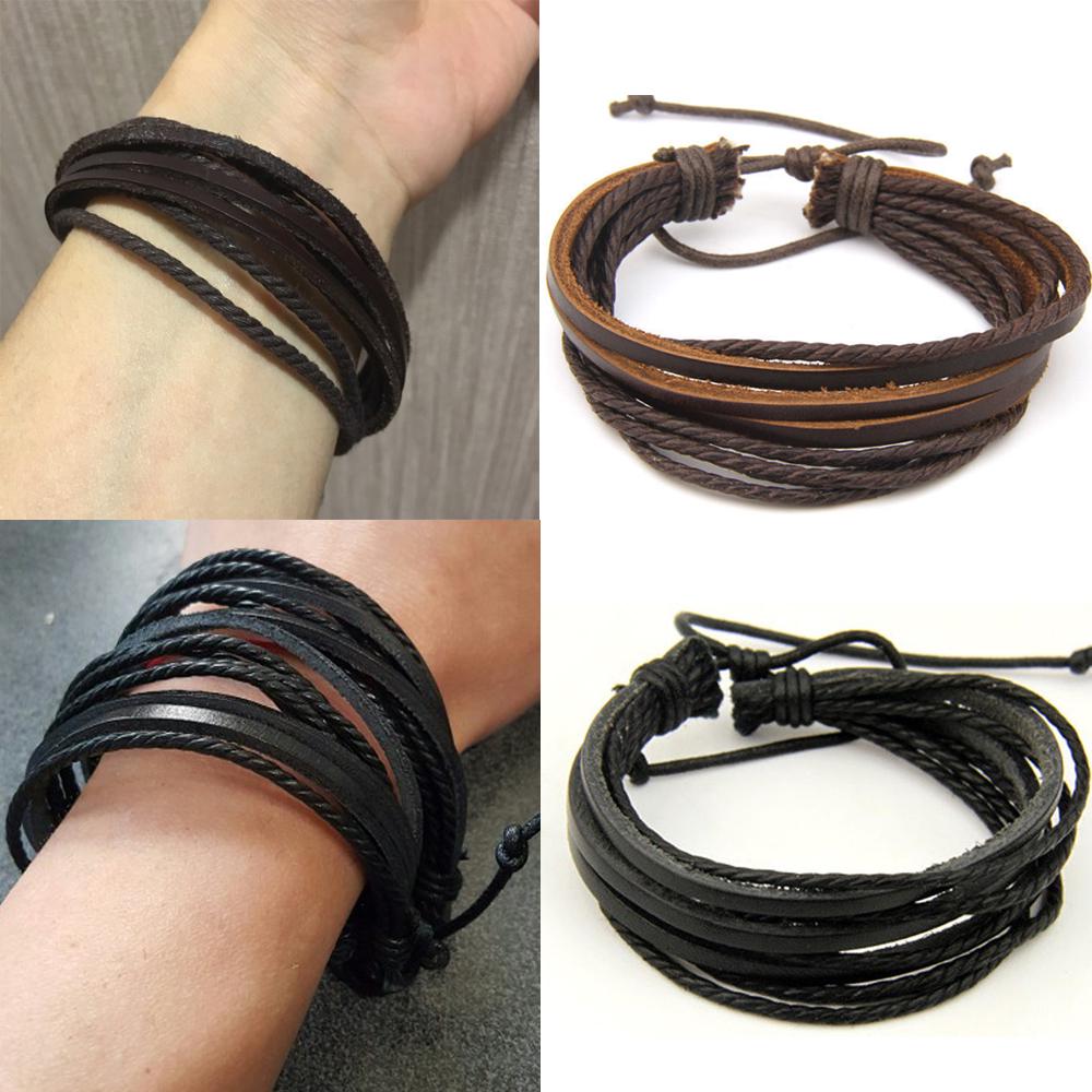 Vintage Retro Punk Handmade Endless Rope Leather Bracelet For Men