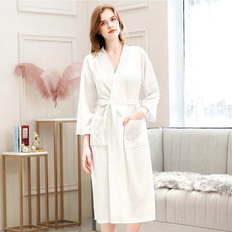 Unisex Couples Bathrobe Cotton Waffle Lovers Pajamas Home Bathrobes Spa