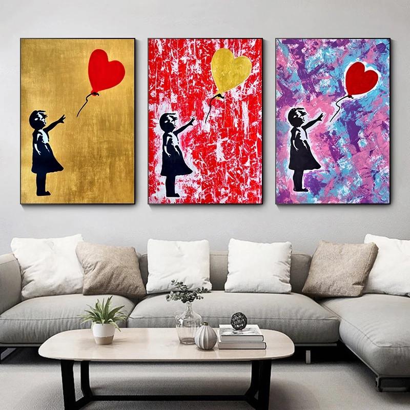 Cheap Banksy Graffiti Art Abstract Girl Holding A Balloon Canvas