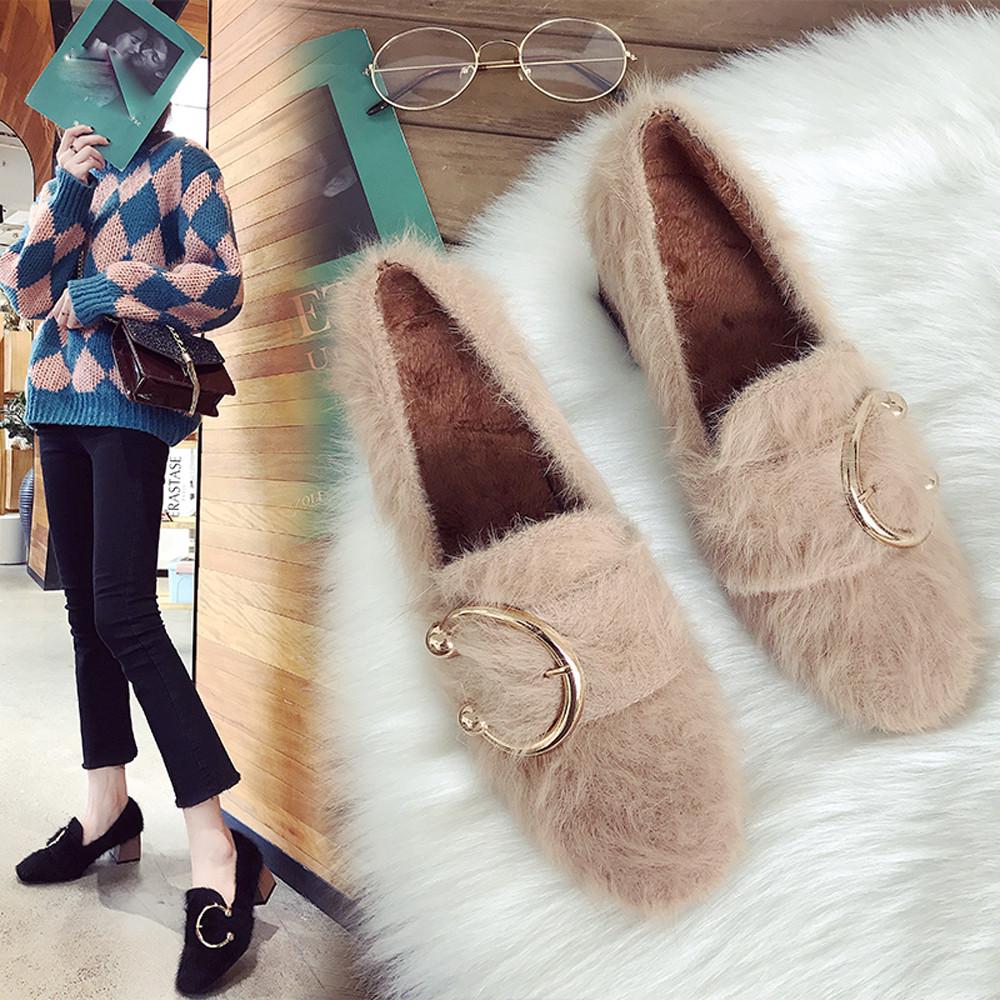 Buy Women Fashion Retro Flat Belt Buckle Shoes RoundToe Keep Warm Root