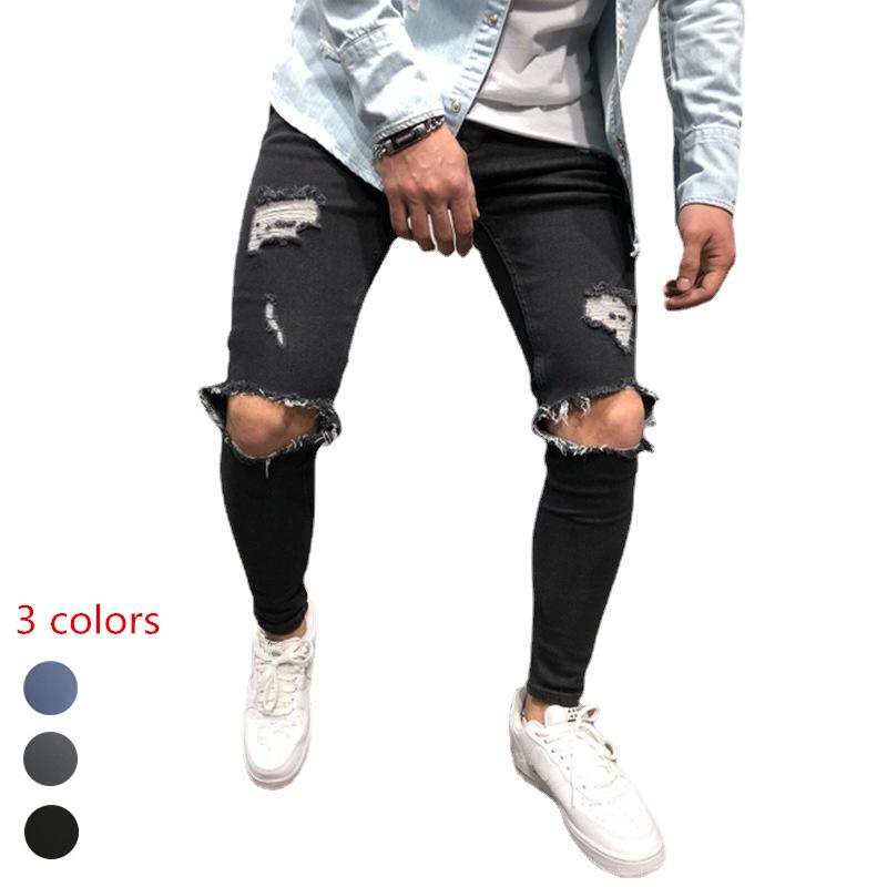 Buy Ripped Hole Denim Trousers Men Plus Size Skinny Long Jeans at
