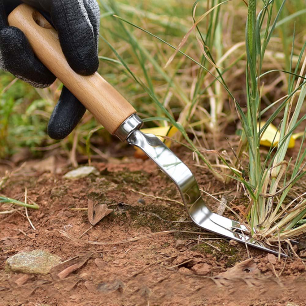 Wooden Handle Stainless Steel Garden Weeder Manual Weeding Shovel