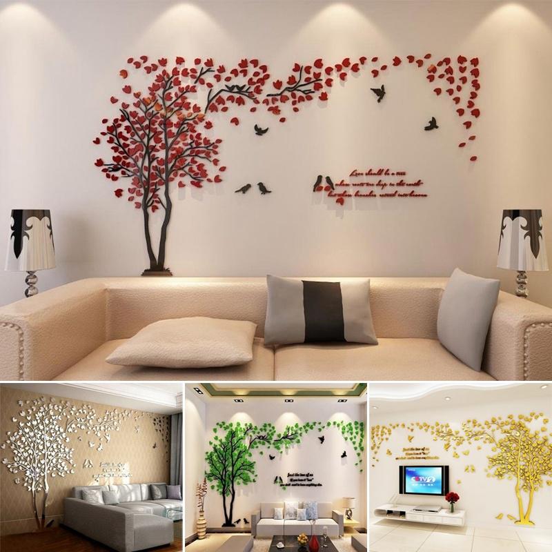 Buy Trendy Mirror Living Room Wall Stickers Tree Lovers Acrylic Stereo Tv Sofa Backdrop Bedroom