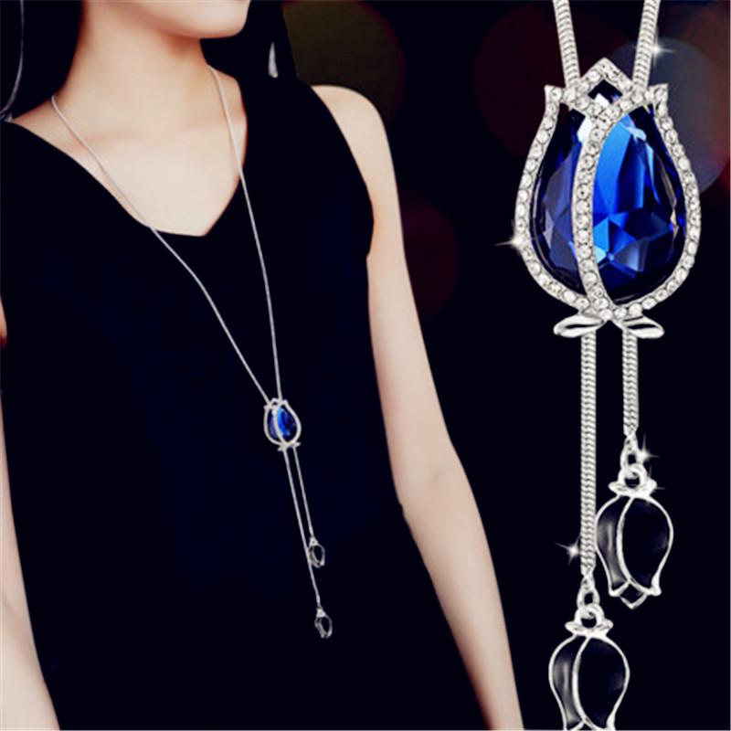 Winter Women Lady Pendant Necklace Crystal Long Sweater Chain Girl