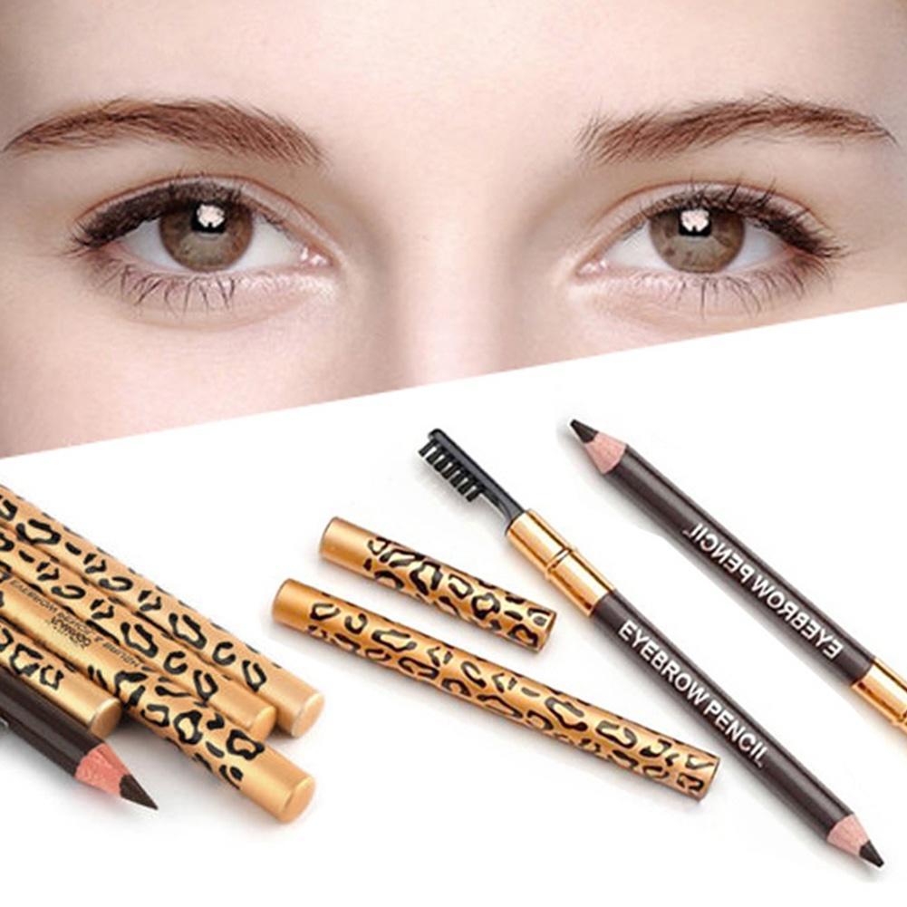 Impermeable leopardo maquillaje lápiz de cejas cepillo mano Comestic