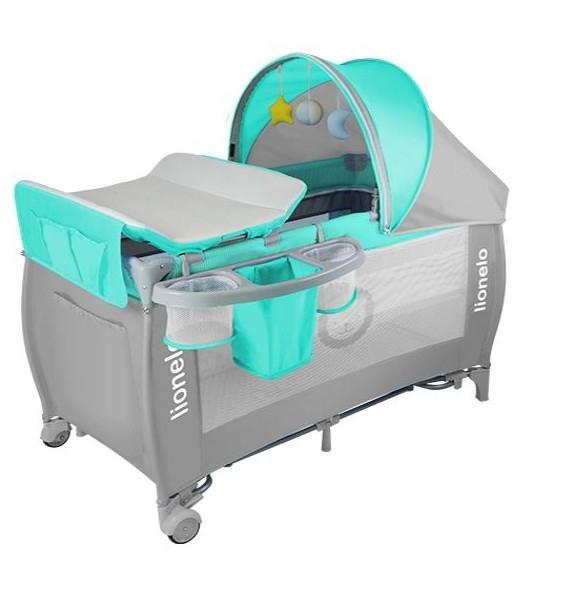 Buy Lionelo Sven Plus Travel Cot, Turquoise / Gray 50603 at affordable