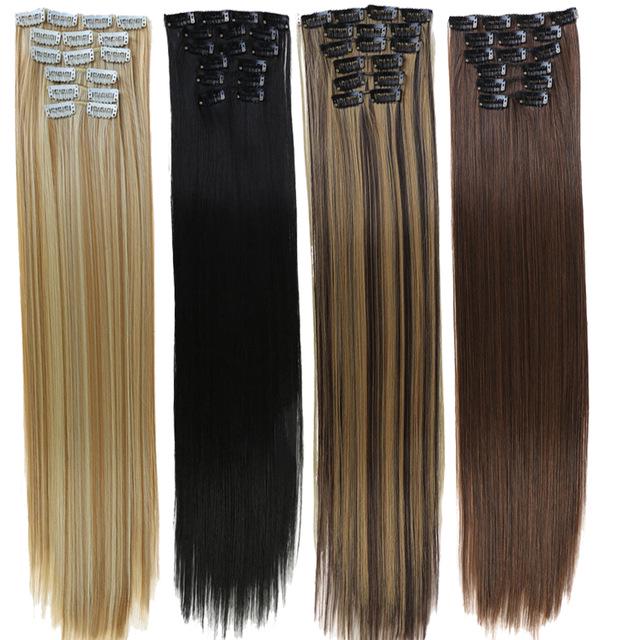 Extensiones sintéticas del pelo recto pinzas de pelo para las mujeres