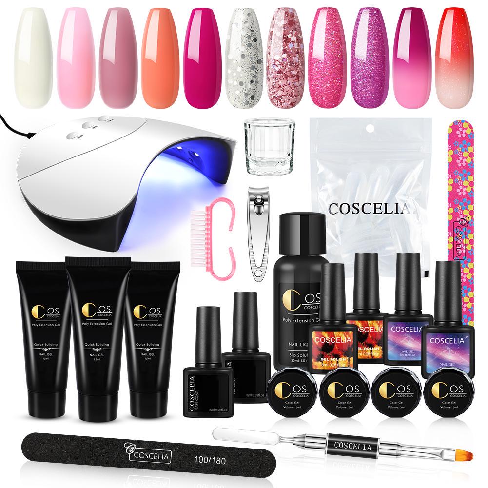 COSCELIA Poly Nail Extension Gel With Nail Gel Polish Set Temperature Changing Gel Glitter