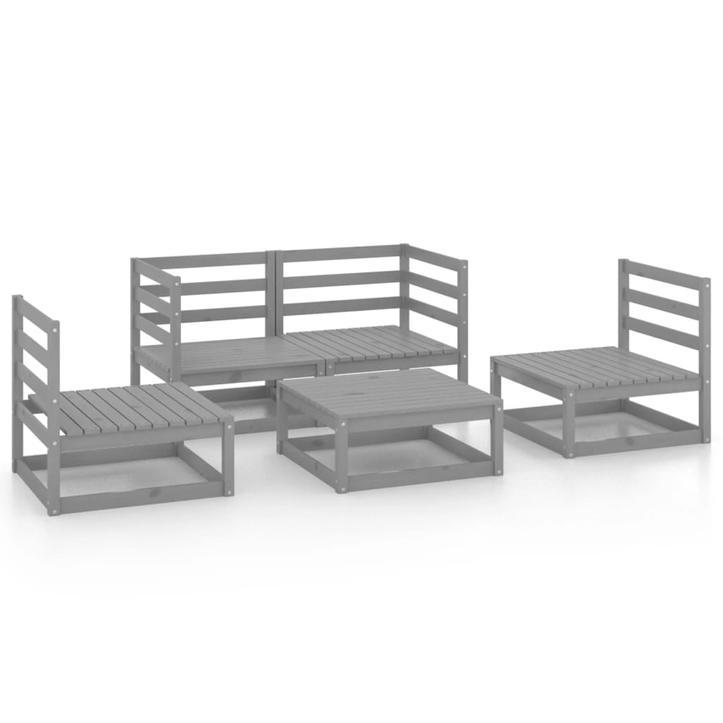 Buy 5 Piece Garden Lounge Set Grey Solid Pinewood at affordable prices