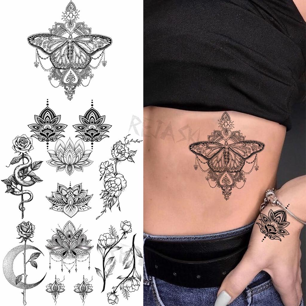 Buy Black Butterfly Moth Lace Henna Sexy Waist Temporary Tattoos For Women Adult Rose Realistic Fake Tattoo Body Art Washable Tatoos At Affordable Prices — Free Shipping, Real Reviews With Photos — Joom 1024_x_1024_jpg