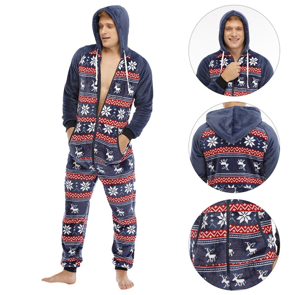 Buy Winter Men Christmas Onesie Pajamas Sets Elk Print Flannel Hooded