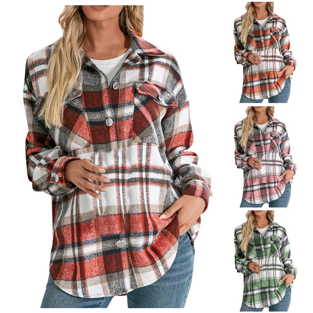 Buy Women's Winter Casual Loose Grinding Wool Plaid Shirt Plush Plaid
