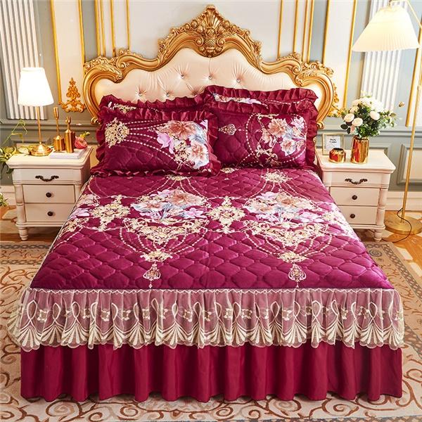 Buy European Style Princess Lace Bed Skirt Quilted Crystal Velvet