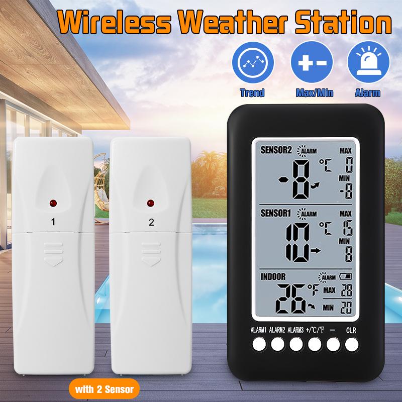 2 Sensor Wireless Digital Freezer Audible Alarm Thermometer Fridge Home