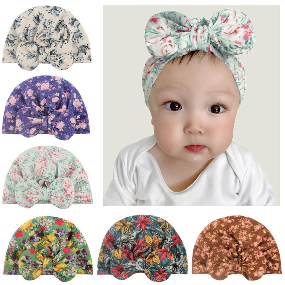 Infant Newborn Baby Turban Headbands Lovely Cap Beanie Floral Printed