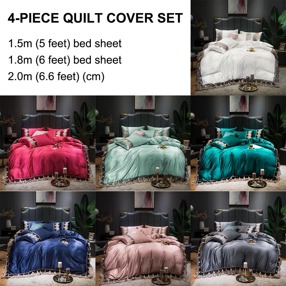 Buy 4piece Quilt Cover Set Ultra Soft Ice Silk Bed Sheet with Pillow Shams at affordable prices