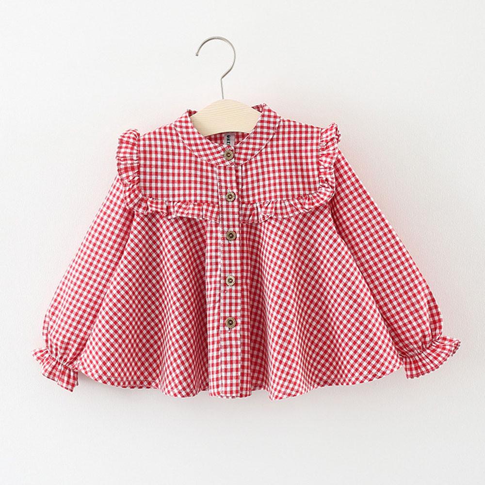 Infant Baby Girl Plaid Ruffle Long Sleeve T Shirt Tops Outfits Clothes