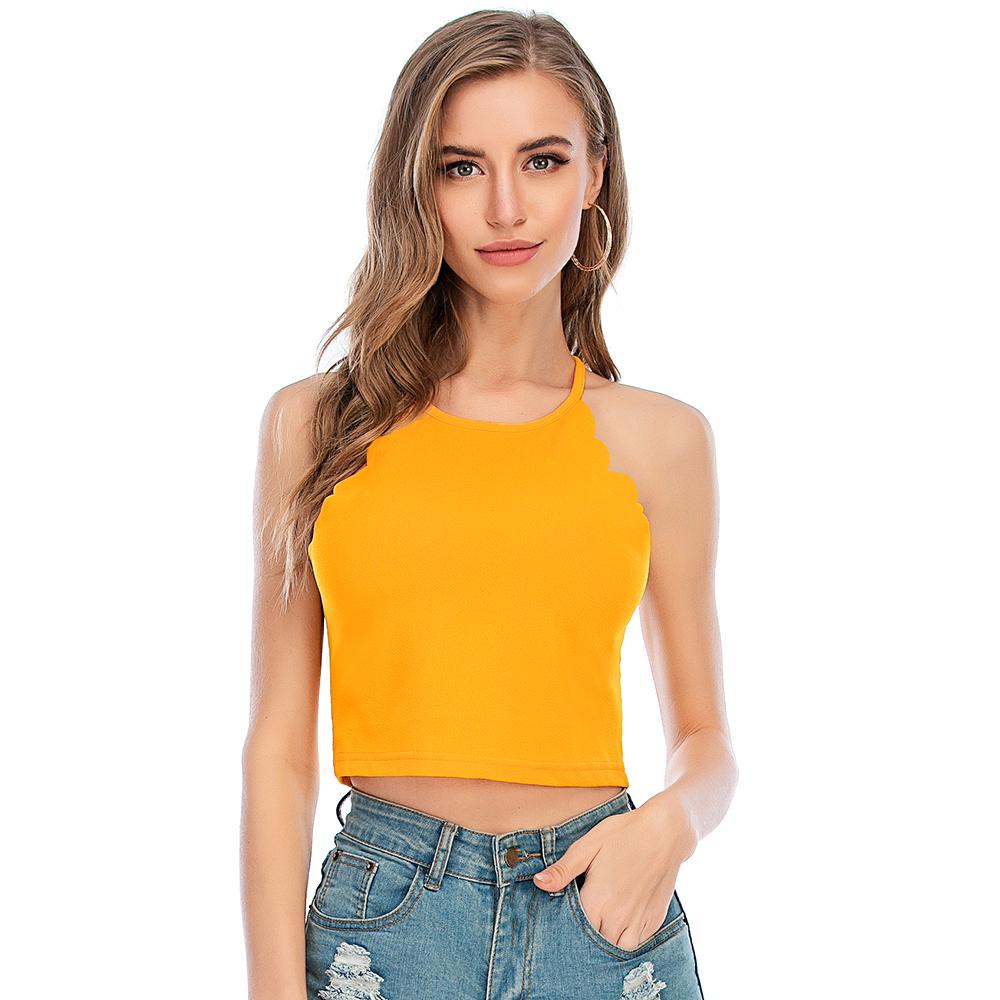 Cheap Sexy Women Solid Color Vest Crop Top Halter Neck Sleeveless
