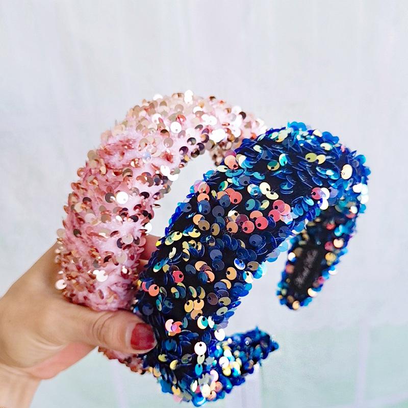 Buy Women Sequin Padded Headband Wide Sponge Thick Hairband Hair