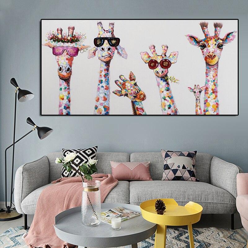 Cheap Graffiti Art Animal Canvas Painting Curious Giraffes Family