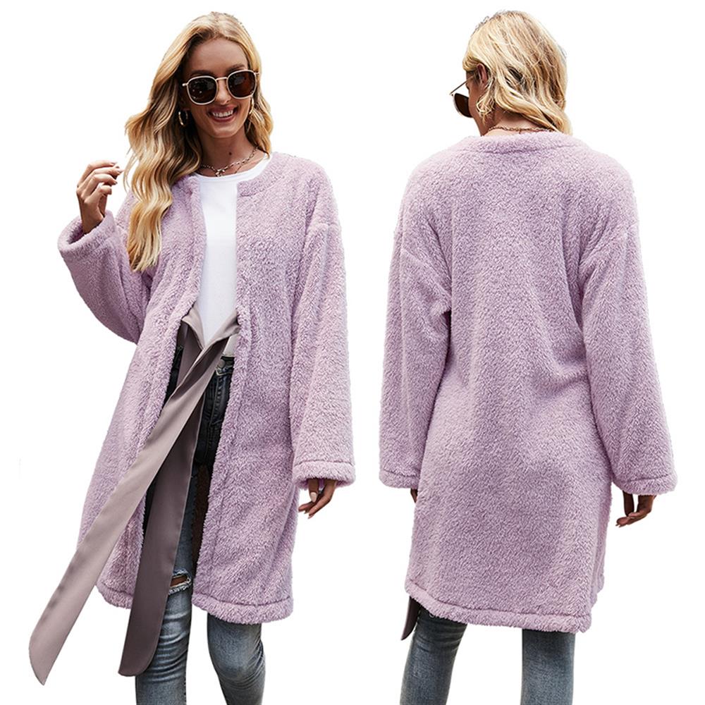 Buy Women's Fleece Long Coat Lace Up Long Sleeve Cardigan Winter Casual