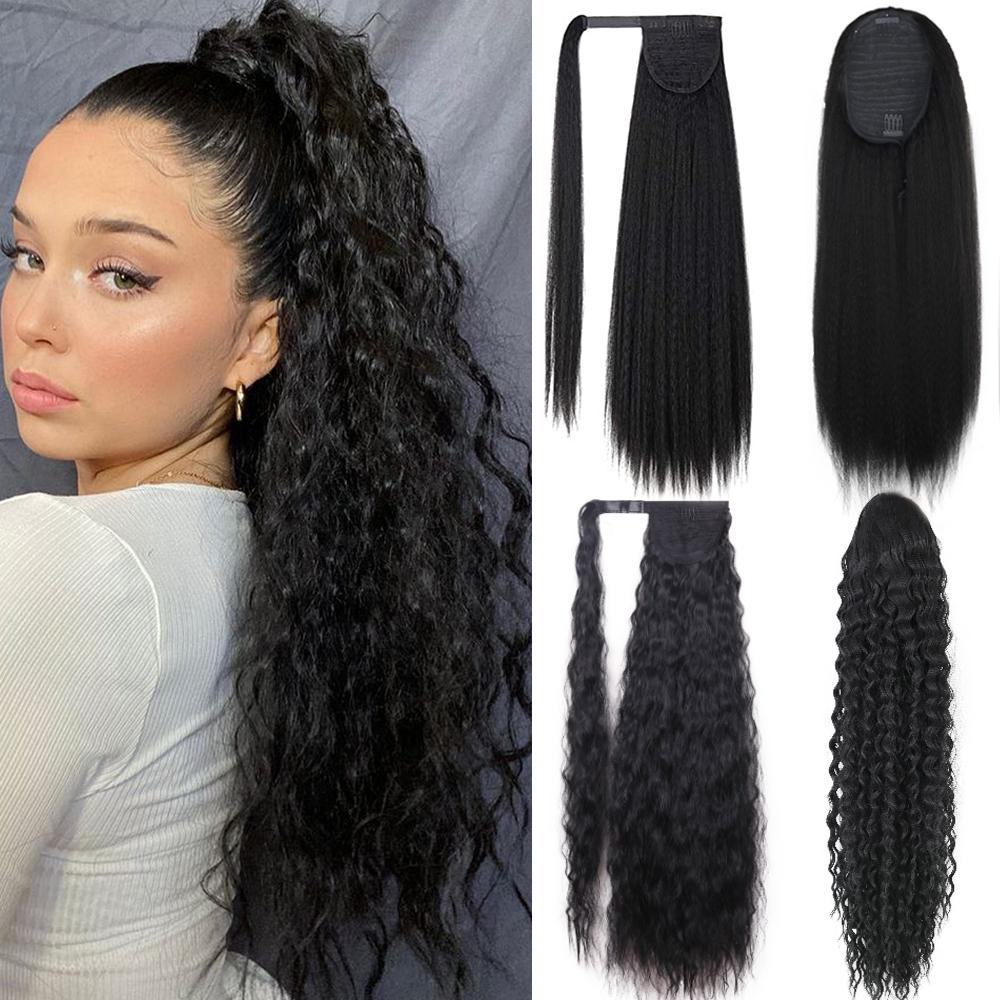 Satın alın MISS WIG Women Long Black Ponytail Straight Wavy Curly Ponytail Synthetic Fiber Hair