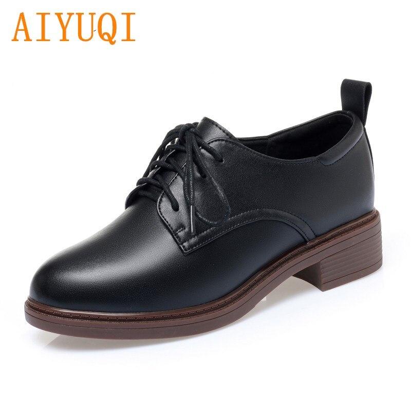 Women's Shoes Spring LaceUp Genuine Leather Ladies Shoes Thick Heel
