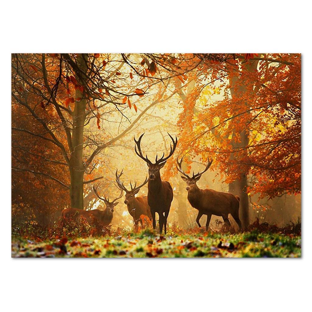 Herbst Wald Hirsch Herde Sonnenuntergang Gemalde Leinwand Wand Bild Ungerahmt Dekor Gunstig Im Onlineshop Von Joom Kaufen