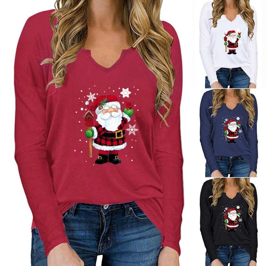 Buy Womens Christmas Long Sleeve Tunic Santa Printed Tshirts Loose