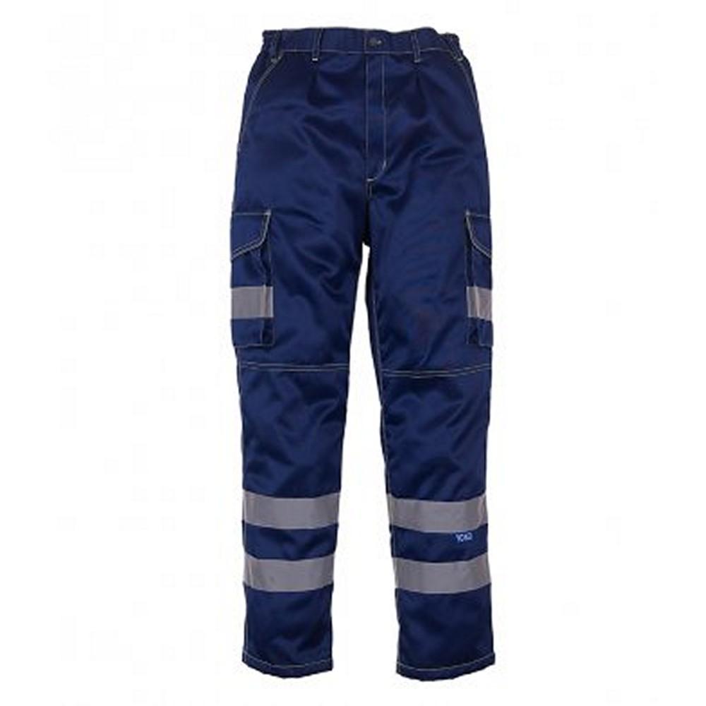 Yoko Mens HiVis Cargo Trousers With Knee Pad Pockets (Bleu marine