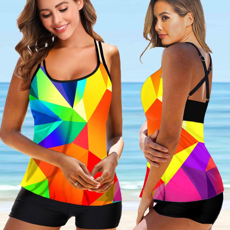 Buy Women's Double Shoulder Strap Bikini Suit Swimsuit Top Tankini Swimsuit Cross Back Print