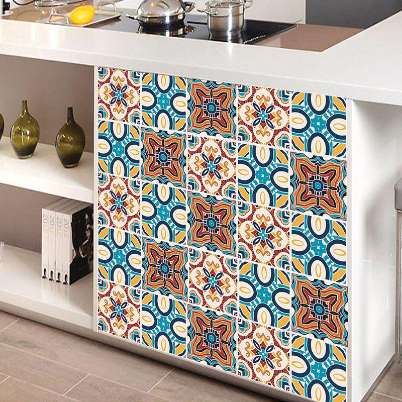 6Pcs Simulation Ceramic Tile Creative Vintage Pattern Wall Stickers