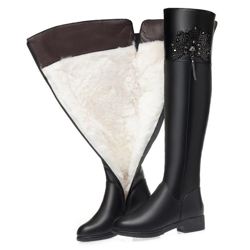 Buy Winter Thigh High Boots Women Genuine Leather Natural Wool Women