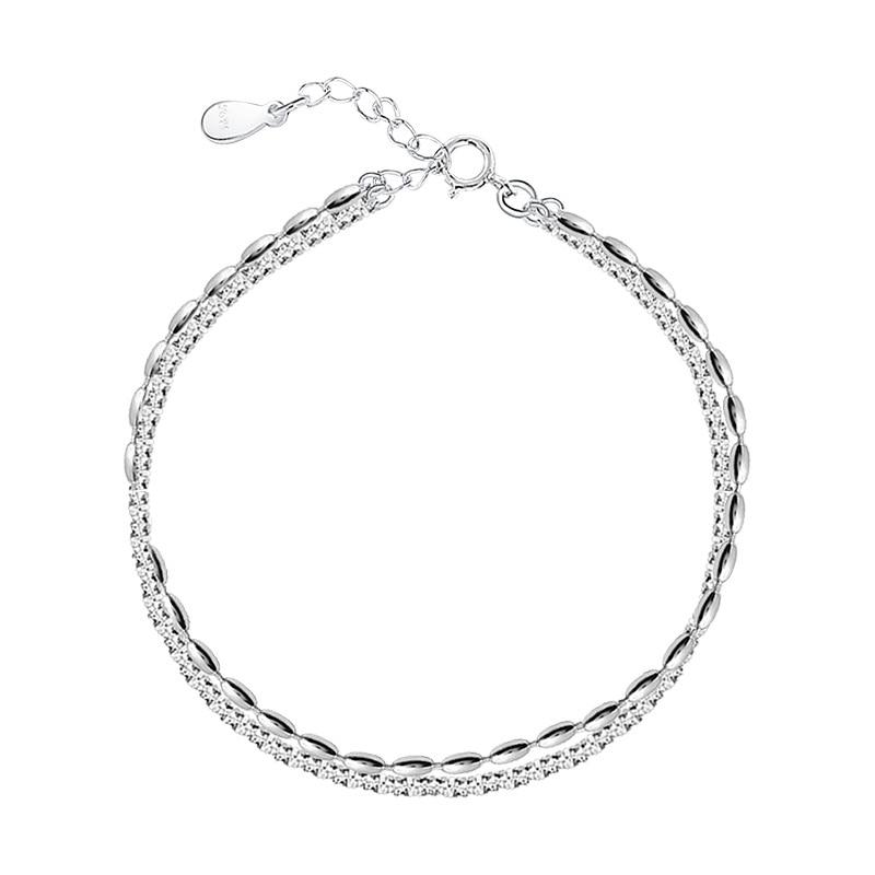 925 Sterling Silver Chain Bracelet for Women Double Layer Beads