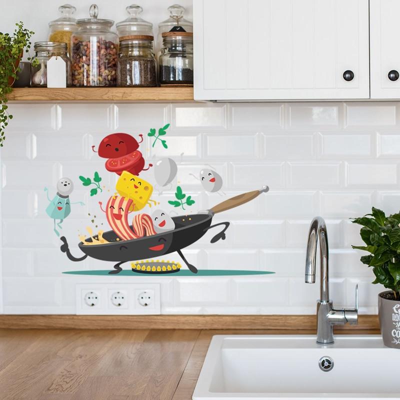 Cheap Cartoon Happy pan kitchen Wall Sticker for Kitchen fridge