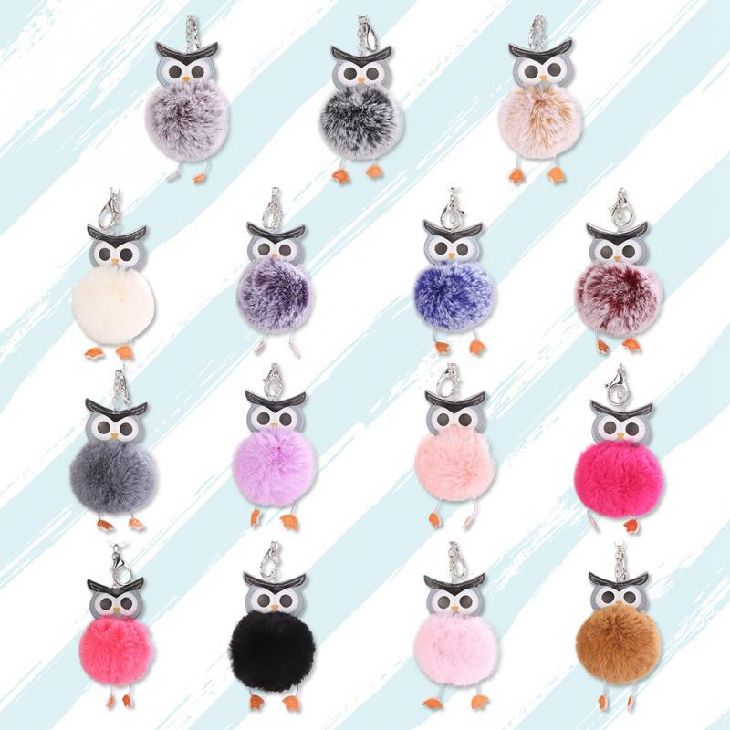 Buy 12 Colors Charming Lovely Owl Hairball Decoration Key Ring Chain