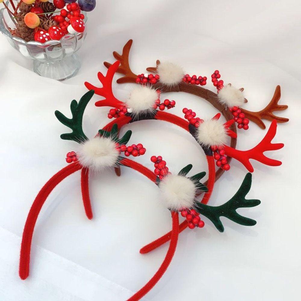 Plush Ball Antlers Headband Fawn Horn Christmas Elf Headband Funny Christmas Headband Ladies