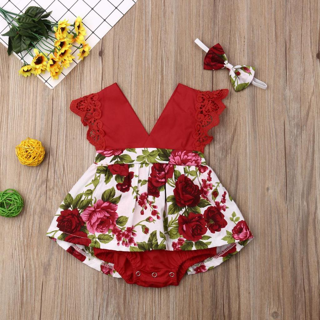 Buy 2Pcs Newborn Baby Girl Floral Romper Bodysuit Headband Outfits