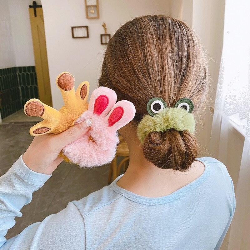 Buy 1PCS New Hair Accessories Fake Fur Hair Rope Cute Bear Scrunchies