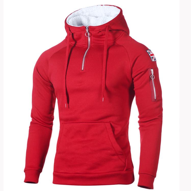 Men's Sweatshirt Sports Hoodie Pullover Zipper Solid Color Slim Sweatshirt uygun fiyatlı satın