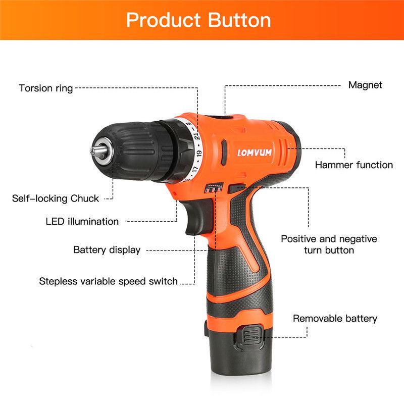 12V Screwdriver Cordless Power Tools Screw Gun Electric Rechargeable