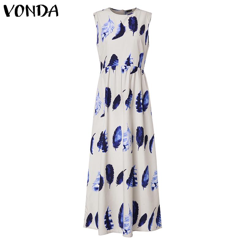 Buy VONDA Summer Women's Fashion Printed Party Long Dress Casual O Neck