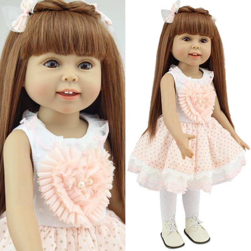 18" lange braune Haare Mädchen lebensechte Puppe Silikon Vinyl Reborn
