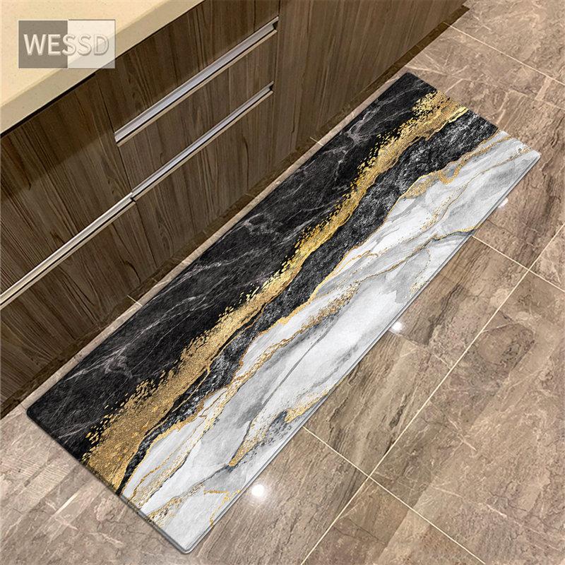 Buy Black Gold Marble Kitchen Mat For Floor Antislip Absorbent