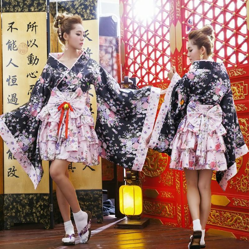 Cheap Dance Set Sakura Kimono Japan Kimono Cosplay Lolita Anime Maid