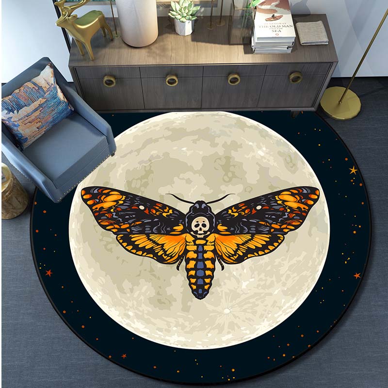 Cheap Death Moth Rug Gothic Skeleton Butterfly Moon Circular floor mat