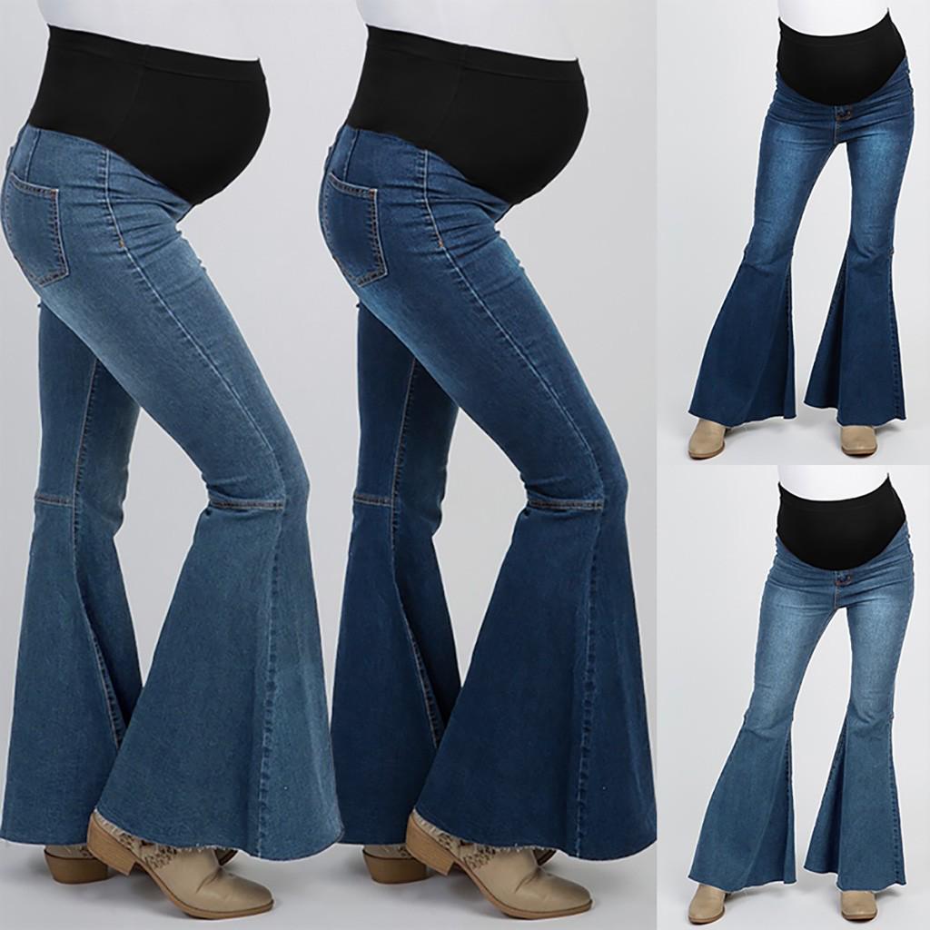 Plus Size Jeans Pregnant High Waist Bellbottoms Denim Pants Woman