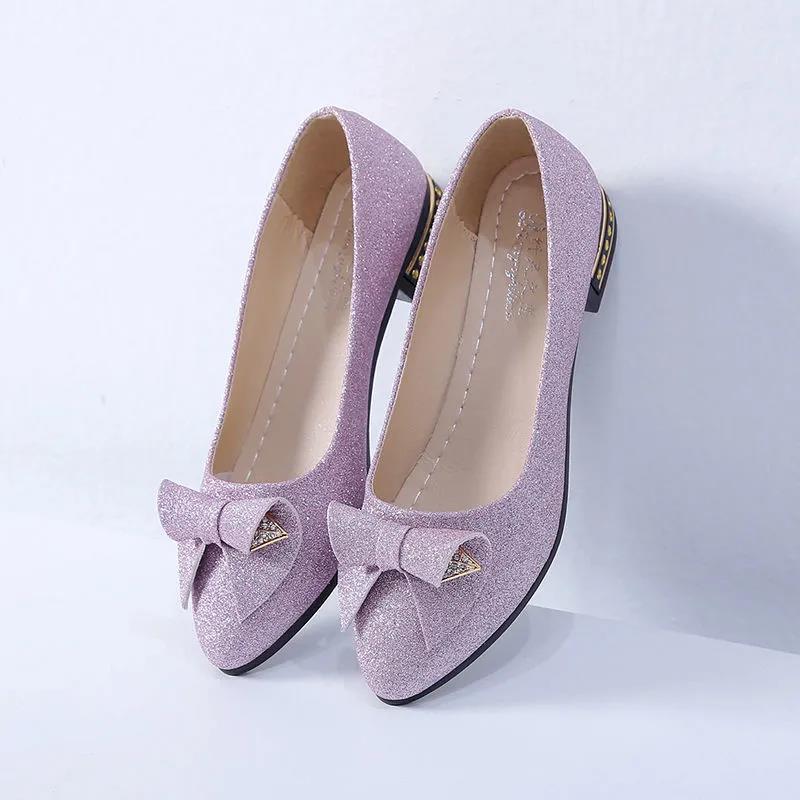 Cheap Women's Shoes Spring Single Shoes Flat Thick Heel Pointed Toe