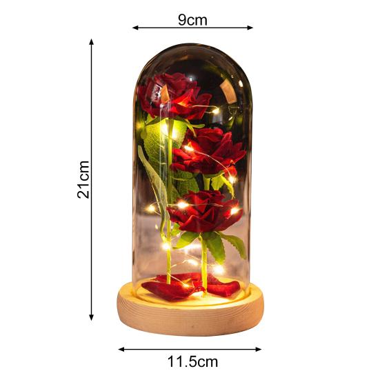 Buy Creative Flower Glass Bottle Romantic with LED Long Lifespan Eyecatching Fake Rose Cover at