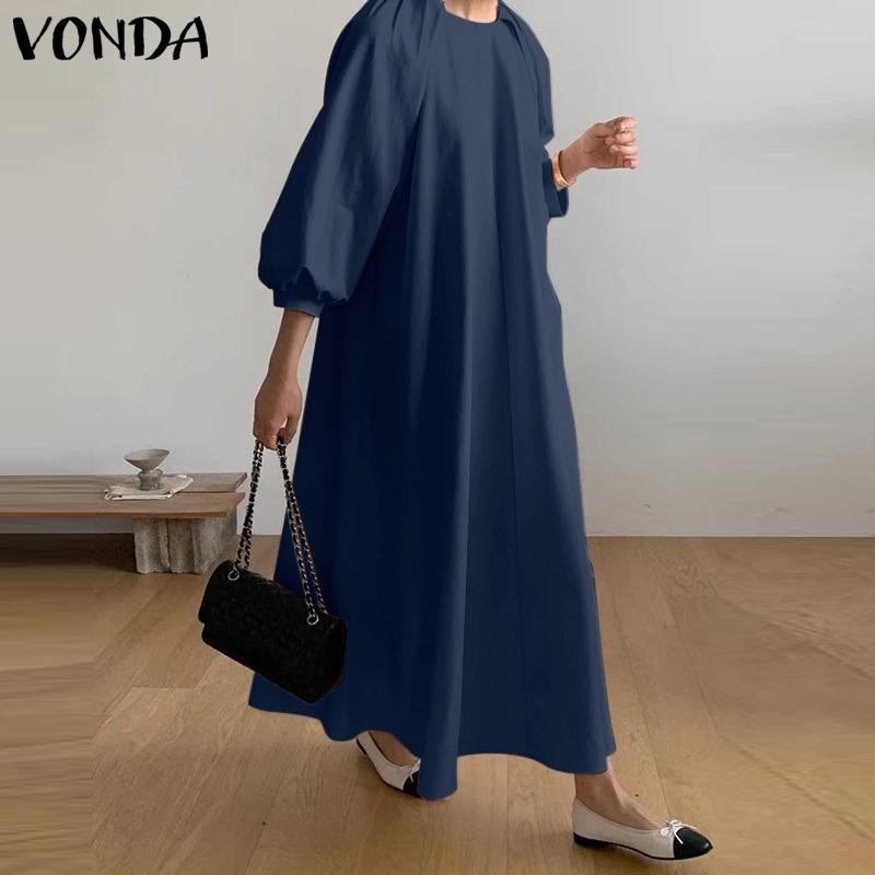 Buy VONDA Spring Womens Maxi Dresses Puff Sleeve Baggy Long Dress at